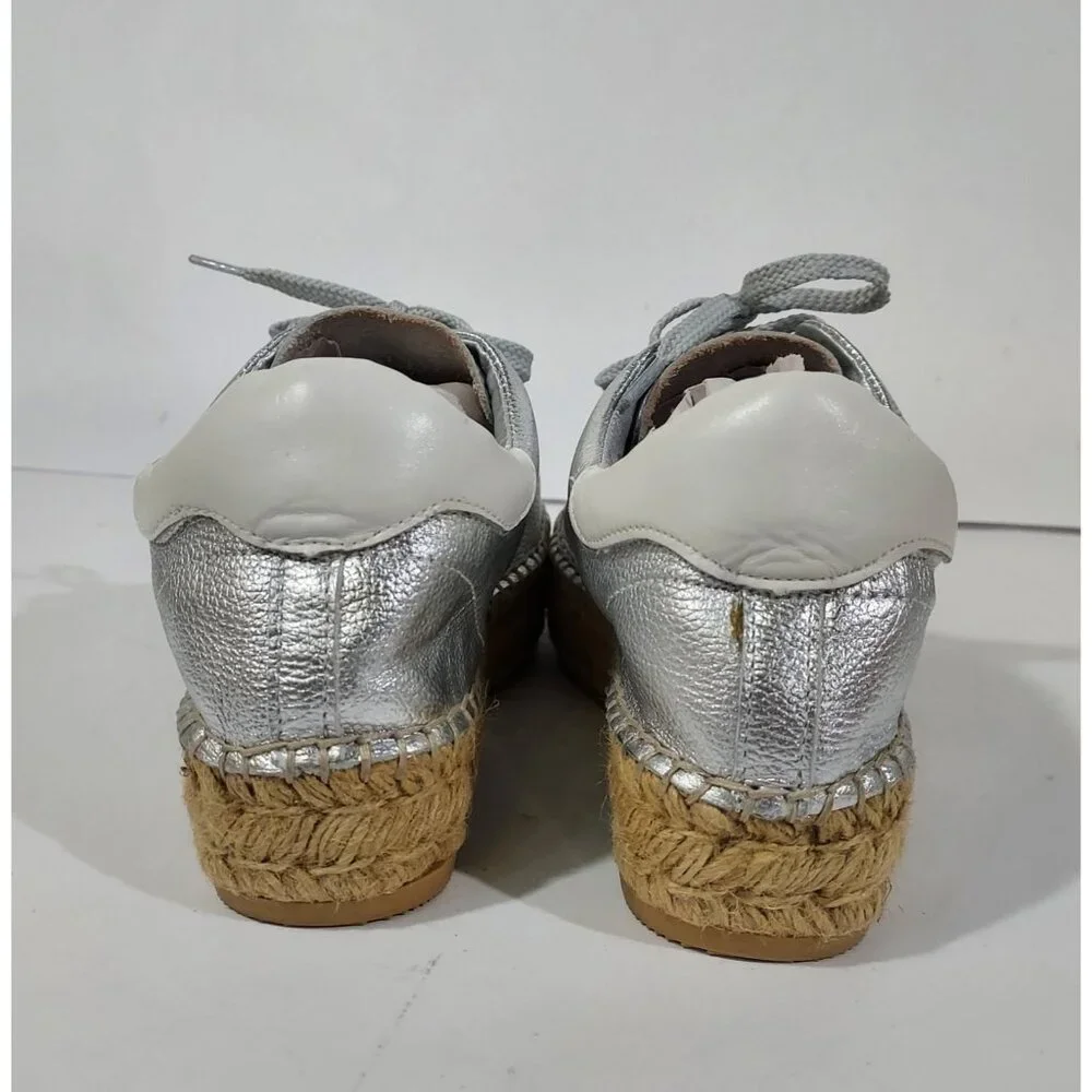 Steve Madden Silver Mars Platform Espadrill Laceup Full Leather Sneaker Shoe - Picture 10 of 12